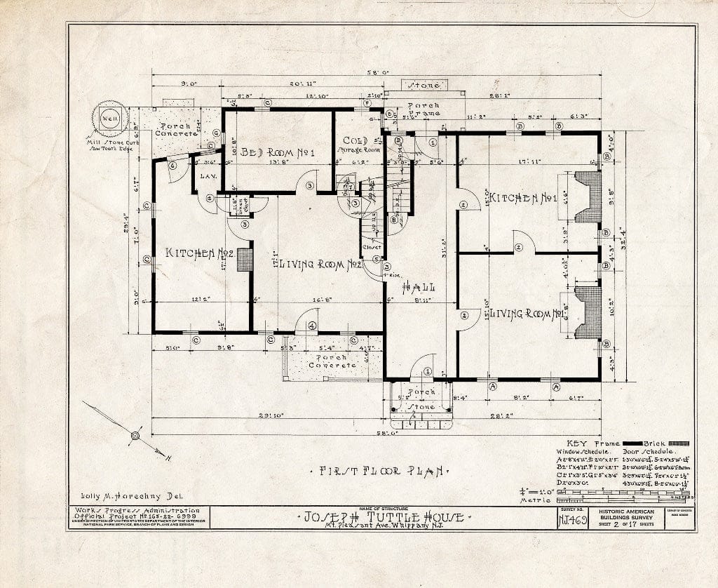 Blueprint HABS NJ,14-Whip,1- (Sheet 2 of 18) - Joseph Tuttle House, Mount Pleasant Avenue, Whippany, Morris County, NJ