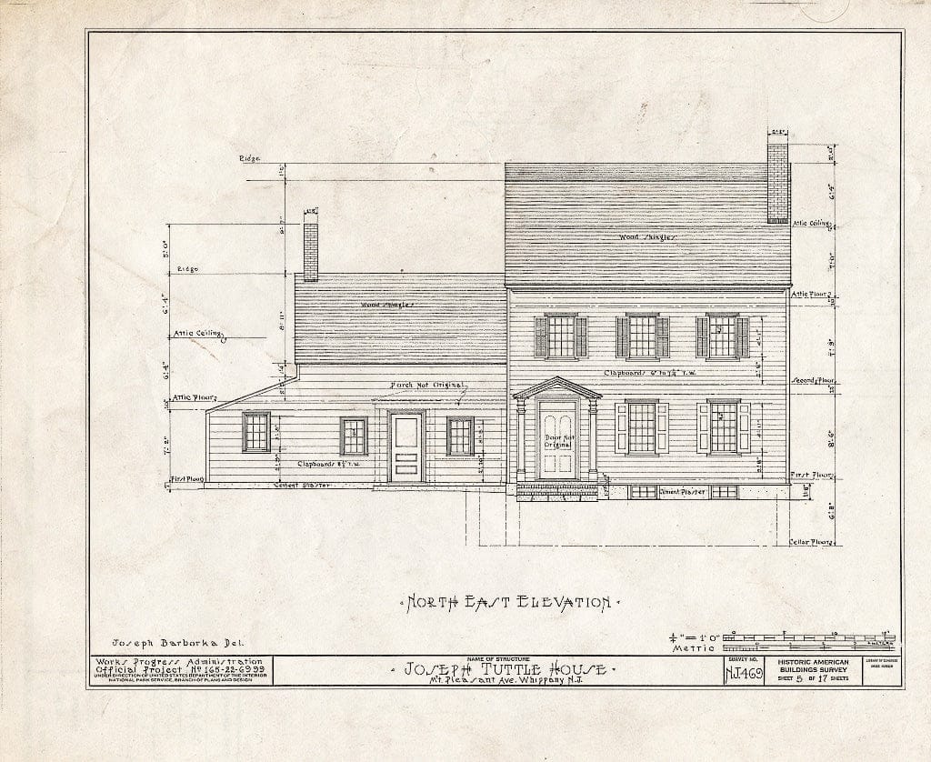 Blueprint HABS NJ,14-Whip,1- (Sheet 5 of 18) - Joseph Tuttle House, Mount Pleasant Avenue, Whippany, Morris County, NJ