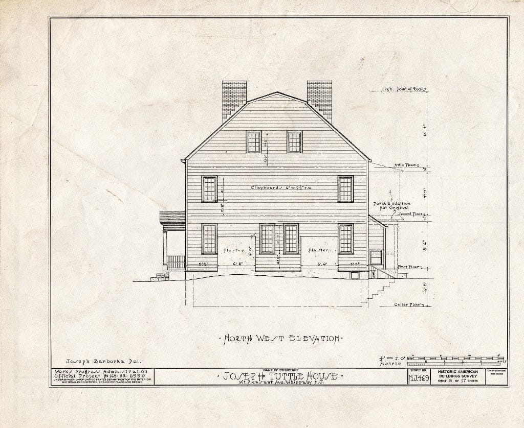 Blueprint HABS NJ,14-Whip,1- (Sheet 6 of 18) - Joseph Tuttle House, Mount Pleasant Avenue, Whippany, Morris County, NJ