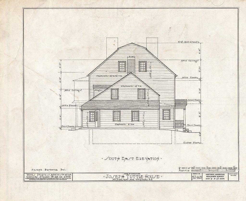 Blueprint HABS NJ,14-Whip,1- (Sheet 7 of 18) - Joseph Tuttle House, Mount Pleasant Avenue, Whippany, Morris County, NJ