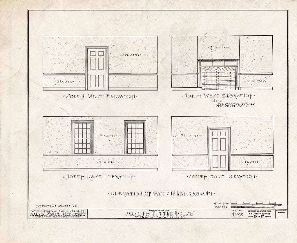 Blueprint HABS NJ,14-Whip,1- (Sheet 10 of 18) - Joseph Tuttle House, Mount Pleasant Avenue, Whippany, Morris County, NJ