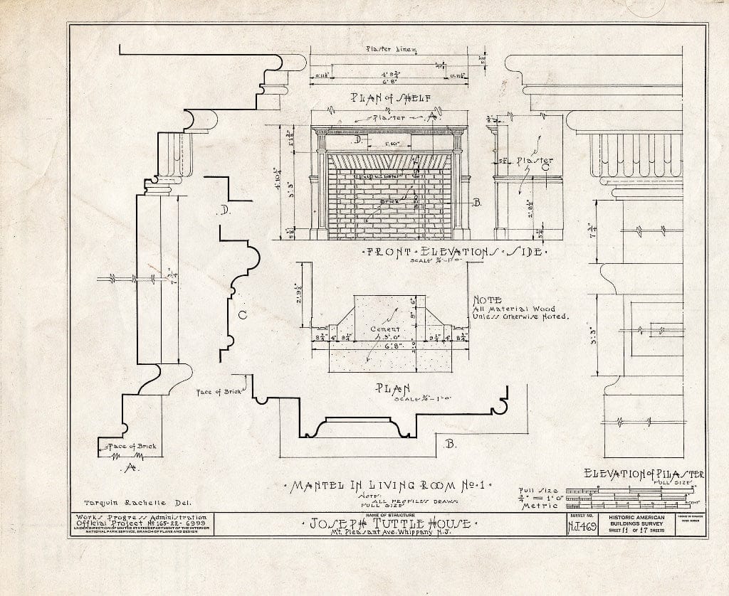Blueprint HABS NJ,14-Whip,1- (Sheet 11 of 18) - Joseph Tuttle House, Mount Pleasant Avenue, Whippany, Morris County, NJ