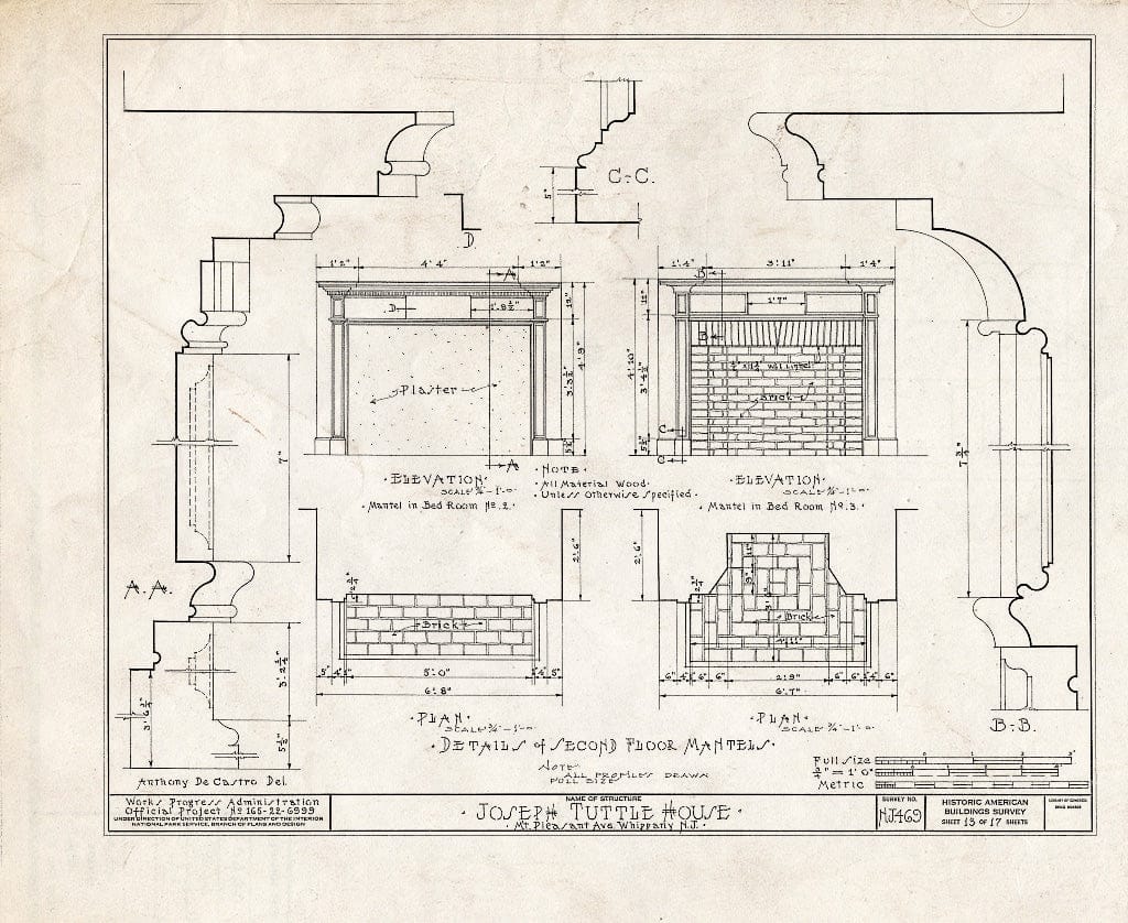 Blueprint HABS NJ,14-Whip,1- (Sheet 13 of 18) - Joseph Tuttle House, Mount Pleasant Avenue, Whippany, Morris County, NJ