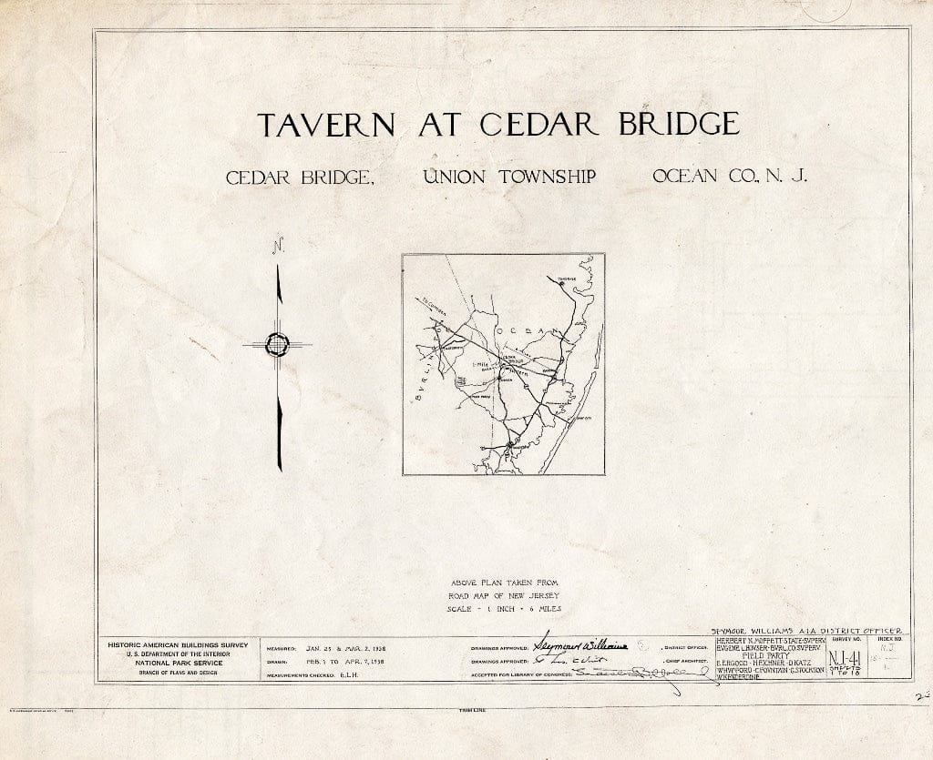 Blueprint HABS NJ,15-,1- (Sheet 0 of 18) - Cedar Bridge Tavern, Cedar Bridge, Ocean County, NJ