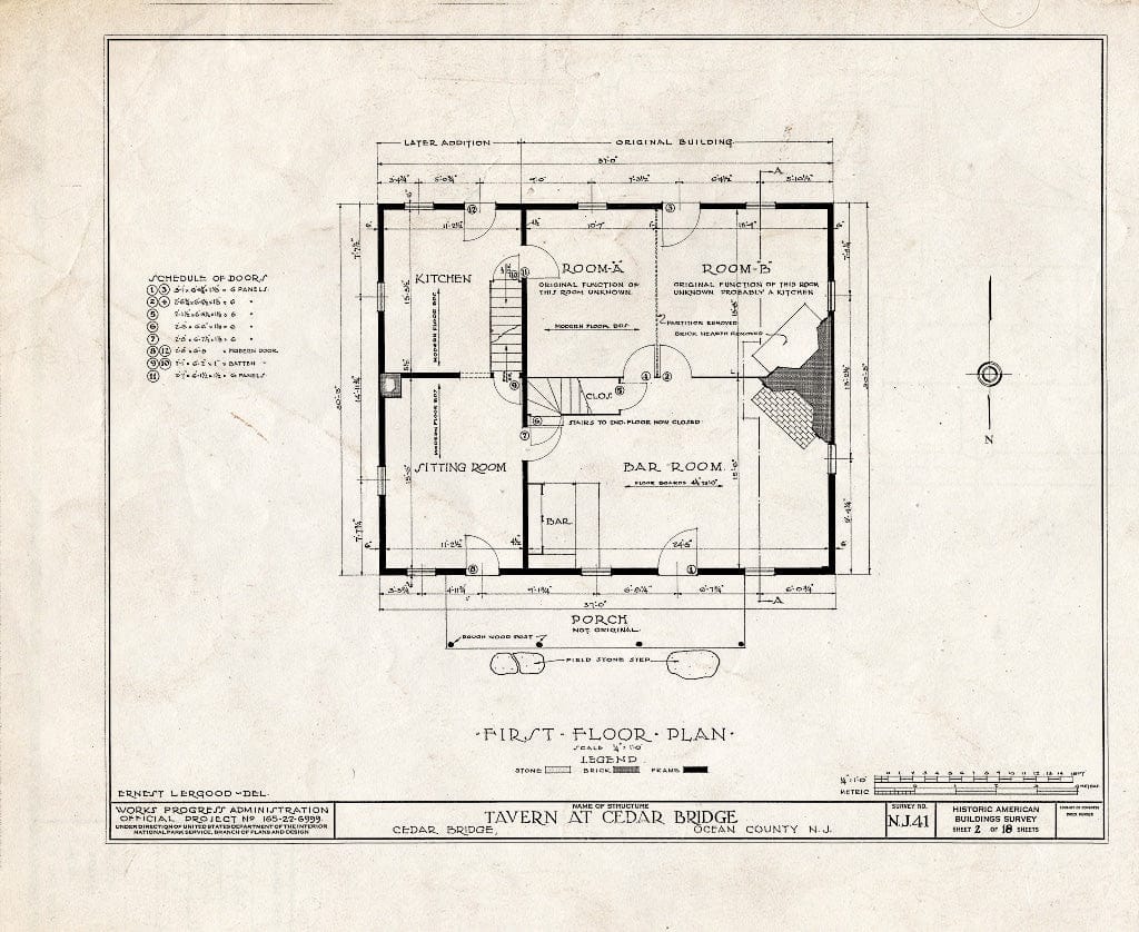 Blueprint HABS NJ,15-,1- (Sheet 2 of 18) - Cedar Bridge Tavern, Cedar Bridge, Ocean County, NJ
