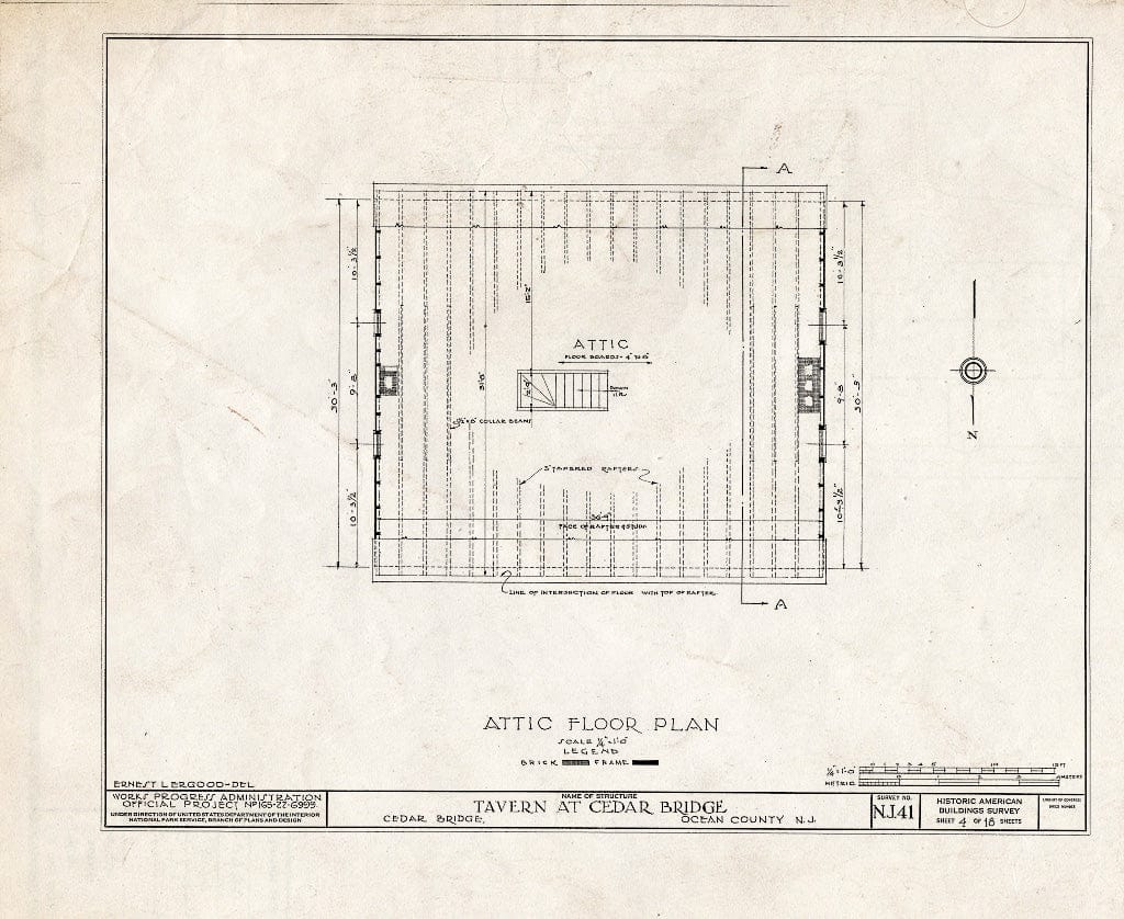 Blueprint HABS NJ,15-,1- (Sheet 4 of 18) - Cedar Bridge Tavern, Cedar Bridge, Ocean County, NJ