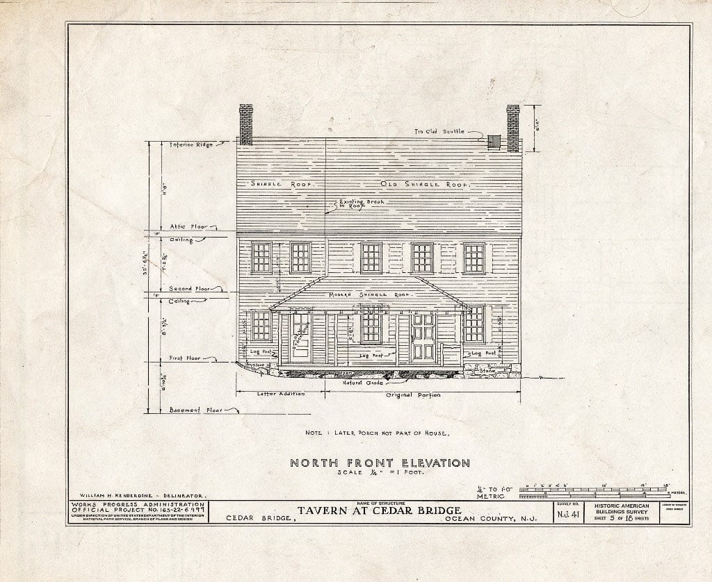 Blueprint HABS NJ,15-,1- (Sheet 5 of 18) - Cedar Bridge Tavern, Cedar Bridge, Ocean County, NJ