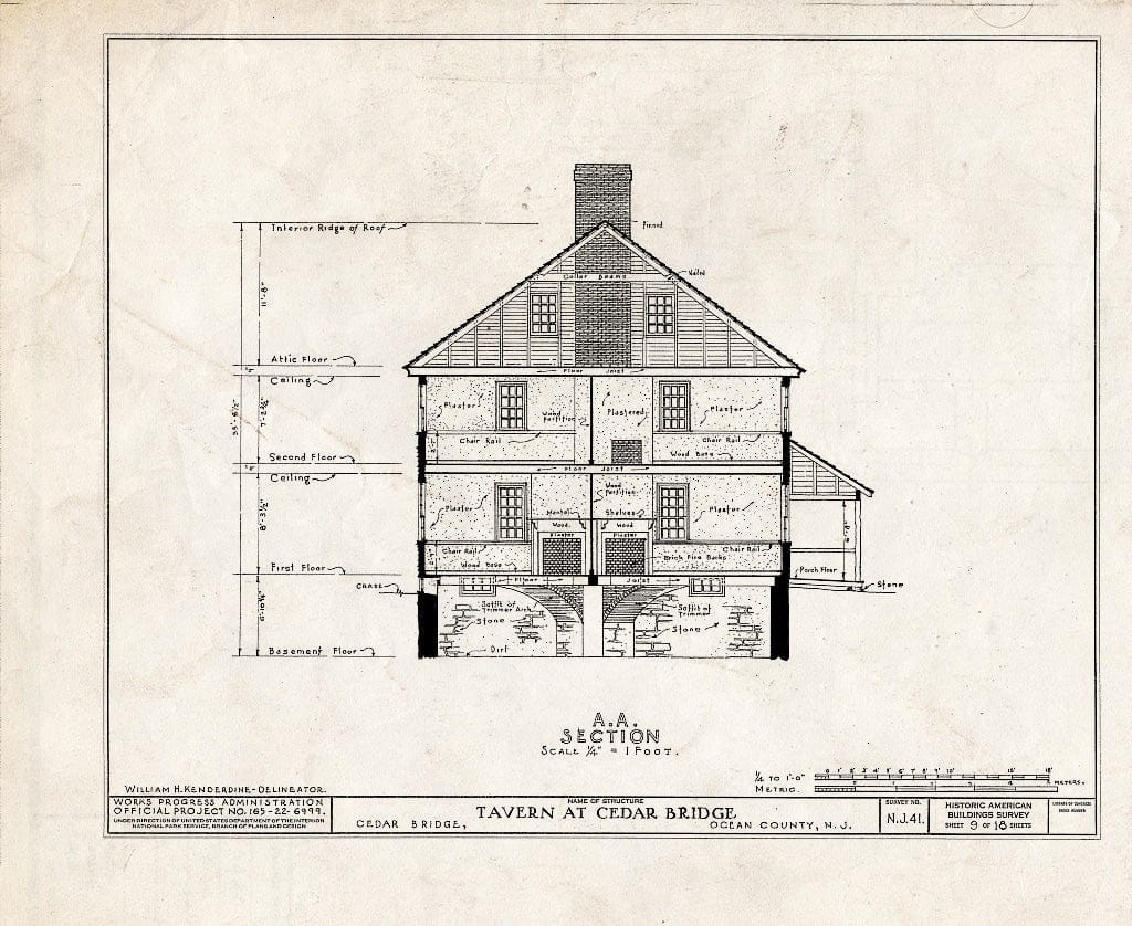 Blueprint HABS NJ,15-,1- (Sheet 9 of 18) - Cedar Bridge Tavern, Cedar Bridge, Ocean County, NJ