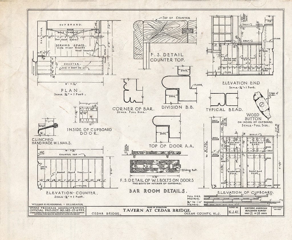 Blueprint HABS NJ,15-,1- (Sheet 11 of 18) - Cedar Bridge Tavern, Cedar Bridge, Ocean County, NJ