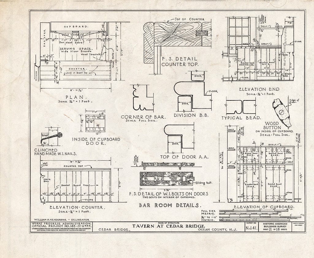 Blueprint HABS NJ,15-,1- (Sheet 11 of 18) - Cedar Bridge Tavern, Cedar Bridge, Ocean County, NJ