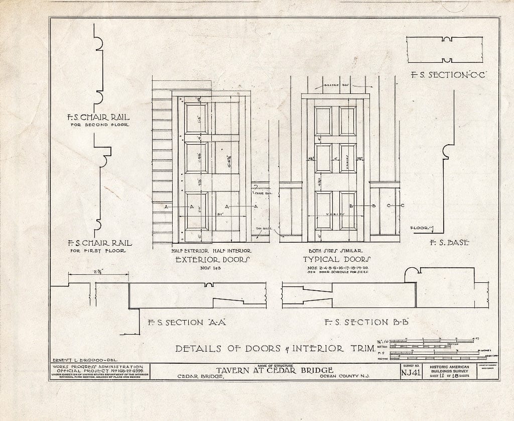 Blueprint HABS NJ,15-,1- (Sheet 12 of 18) - Cedar Bridge Tavern, Cedar Bridge, Ocean County, NJ