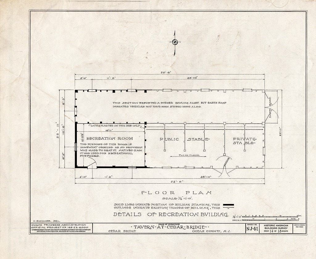 Blueprint HABS NJ,15-,1- (Sheet 14 of 18) - Cedar Bridge Tavern, Cedar Bridge, Ocean County, NJ