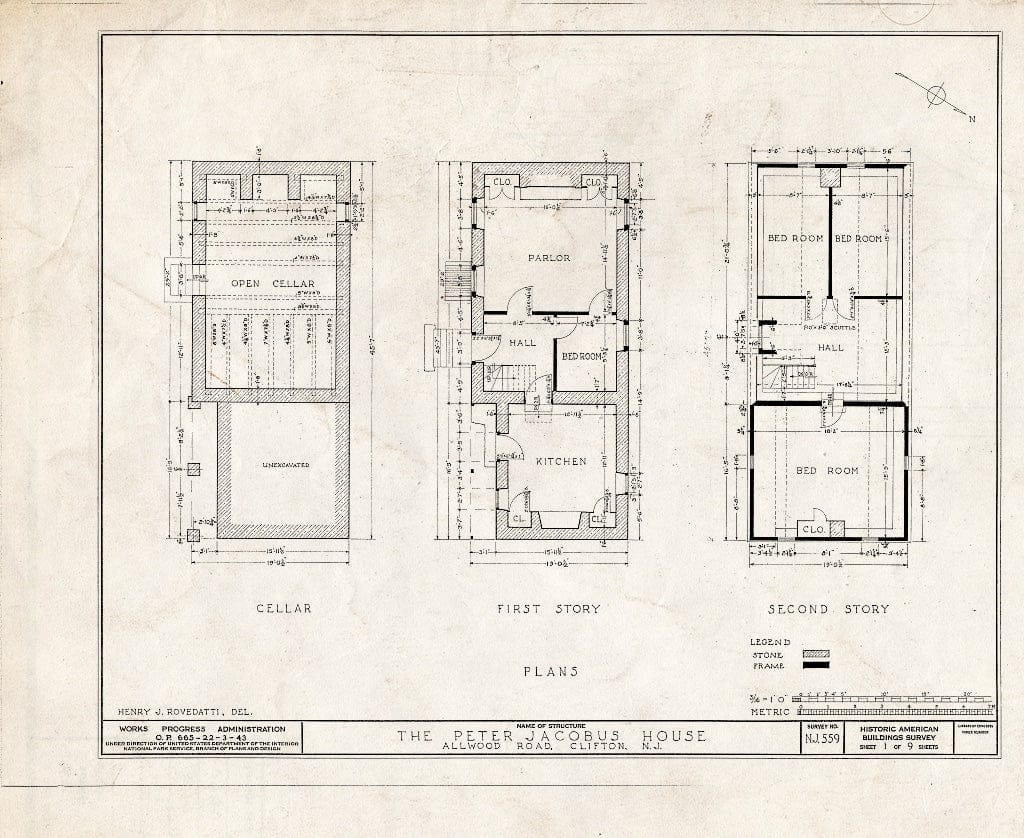 Blueprint HABS NJ,16-Clif,3- (Sheet 1 of 9) - Peter Jacobus House, Allwood Road, Clifton, Passaic County, NJ
