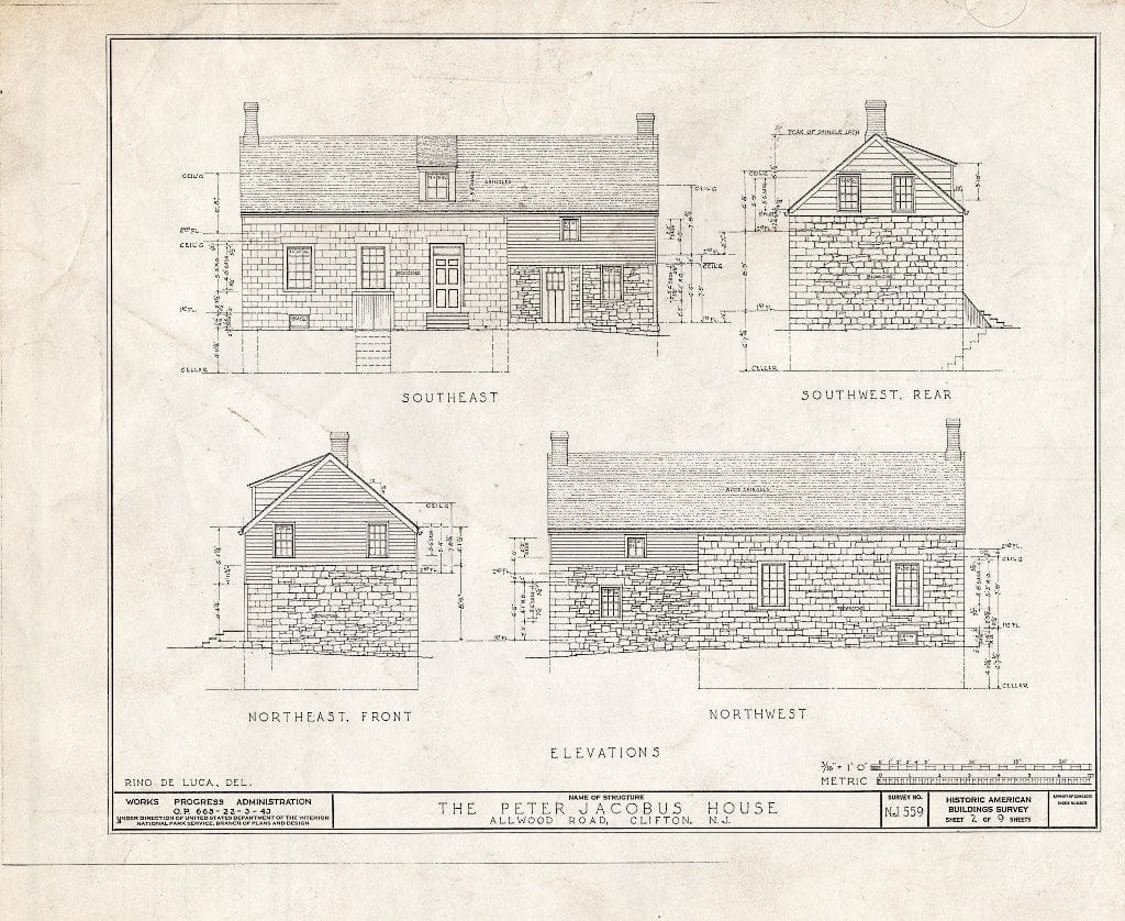 Blueprint HABS NJ,16-Clif,3- (Sheet 2 of 9) - Peter Jacobus House, Allwood Road, Clifton, Passaic County, NJ