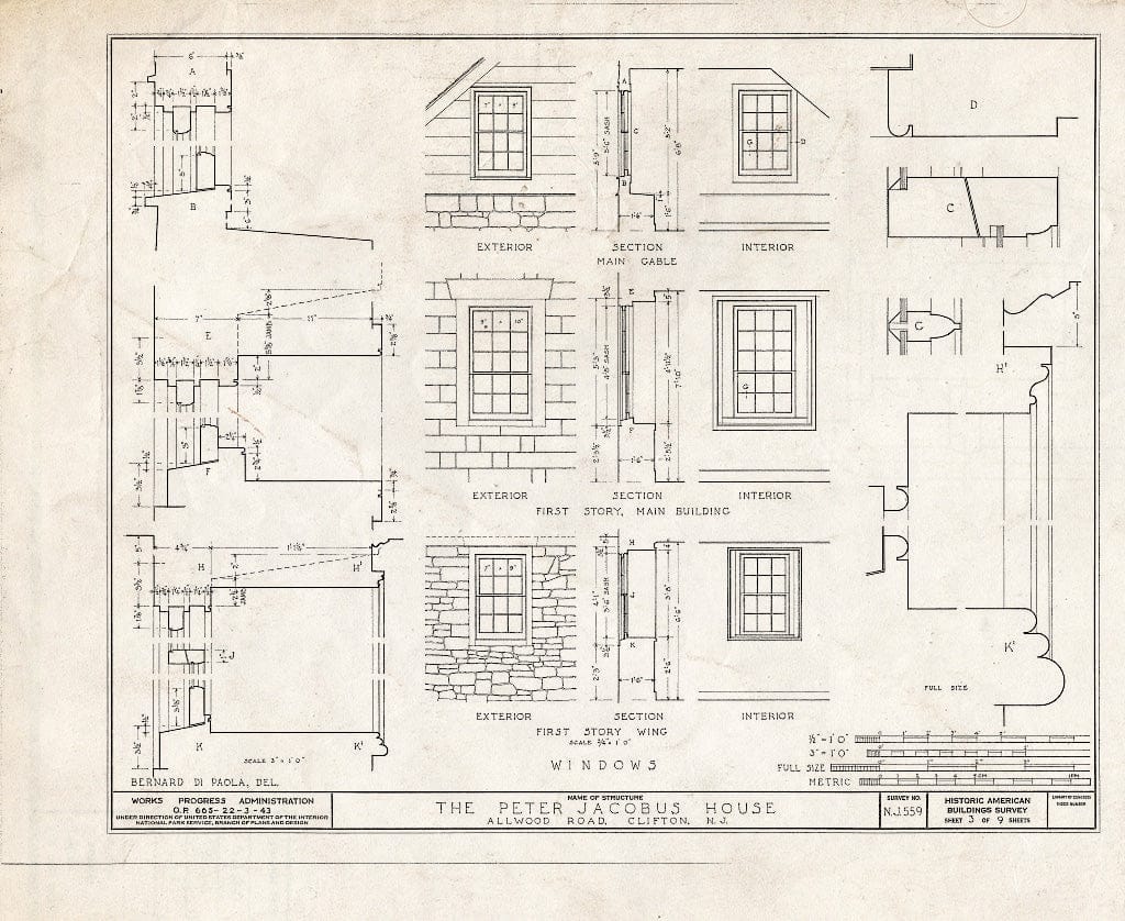 Blueprint HABS NJ,16-Clif,3- (Sheet 3 of 9) - Peter Jacobus House, Allwood Road, Clifton, Passaic County, NJ