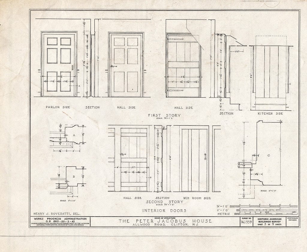 Blueprint HABS NJ,16-Clif,3- (Sheet 5 of 9) - Peter Jacobus House, Allwood Road, Clifton, Passaic County, NJ