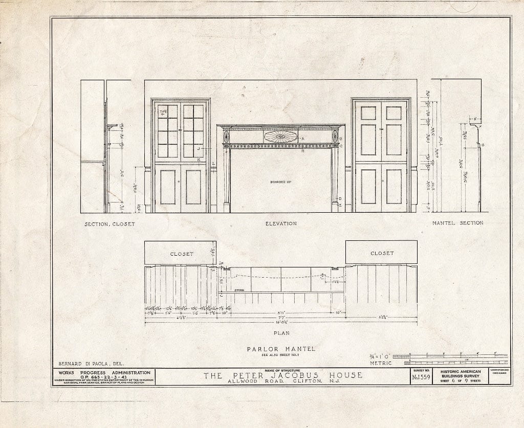 Blueprint HABS NJ,16-Clif,3- (Sheet 6 of 9) - Peter Jacobus House, Allwood Road, Clifton, Passaic County, NJ