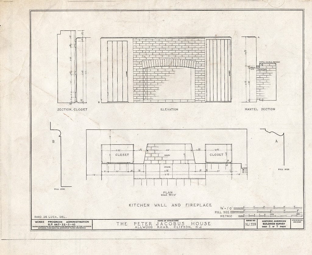 Blueprint HABS NJ,16-Clif,3- (Sheet 8 of 9) - Peter Jacobus House, Allwood Road, Clifton, Passaic County, NJ