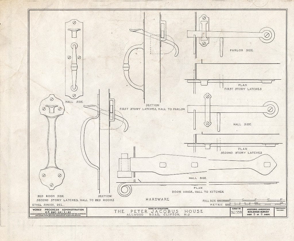Blueprint HABS NJ,16-Clif,3- (Sheet 9 of 9) - Peter Jacobus House, Allwood Road, Clifton, Passaic County, NJ