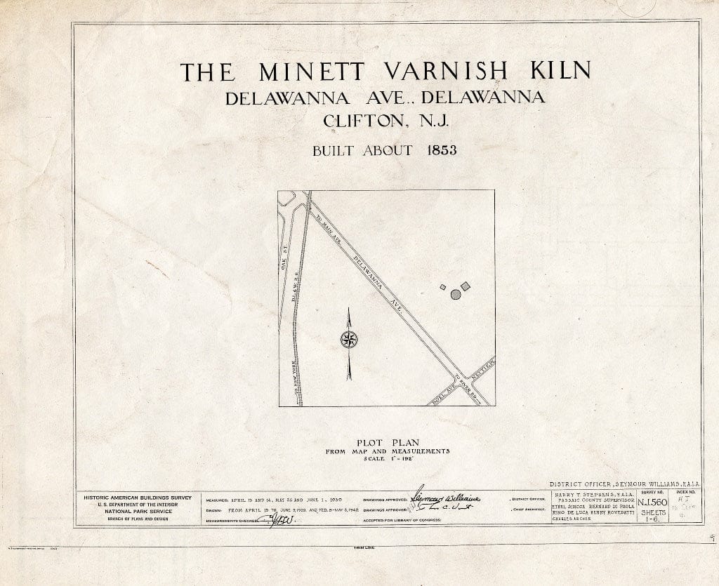 Blueprint HABS NJ,16-Clif,4- (Sheet 0 of 6) - Minett Varnish Kiln, Delawanna Avenue, Clifton, Passaic County, NJ
