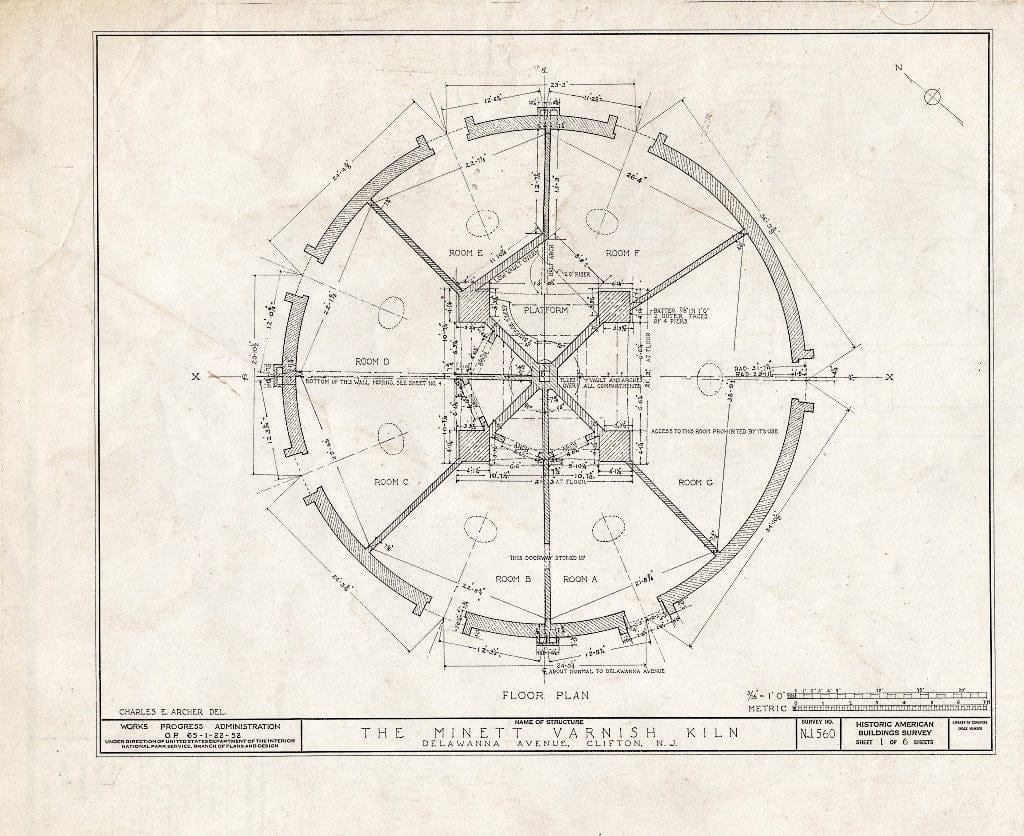 Blueprint HABS NJ,16-Clif,4- (Sheet 1 of 6) - Minett Varnish Kiln, Delawanna Avenue, Clifton, Passaic County, NJ