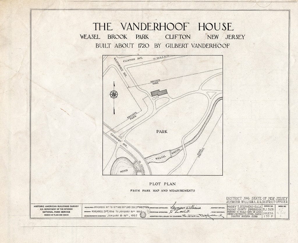 Blueprint HABS NJ,16-Clif,2- (Sheet 0 of 9) - Vanderhoof House, Weasel Brook Park, Clifton, Passaic County, NJ