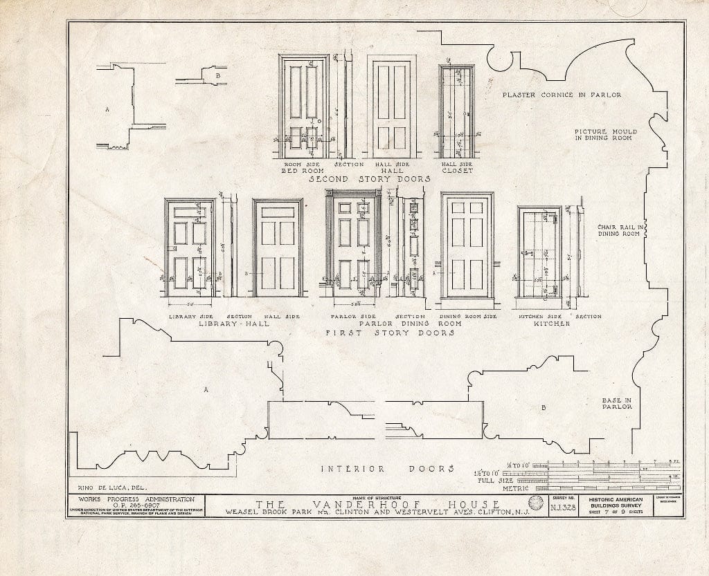 Blueprint HABS NJ,16-Clif,2- (Sheet 7 of 9) - Vanderhoof House, Weasel Brook Park, Clifton, Passaic County, NJ