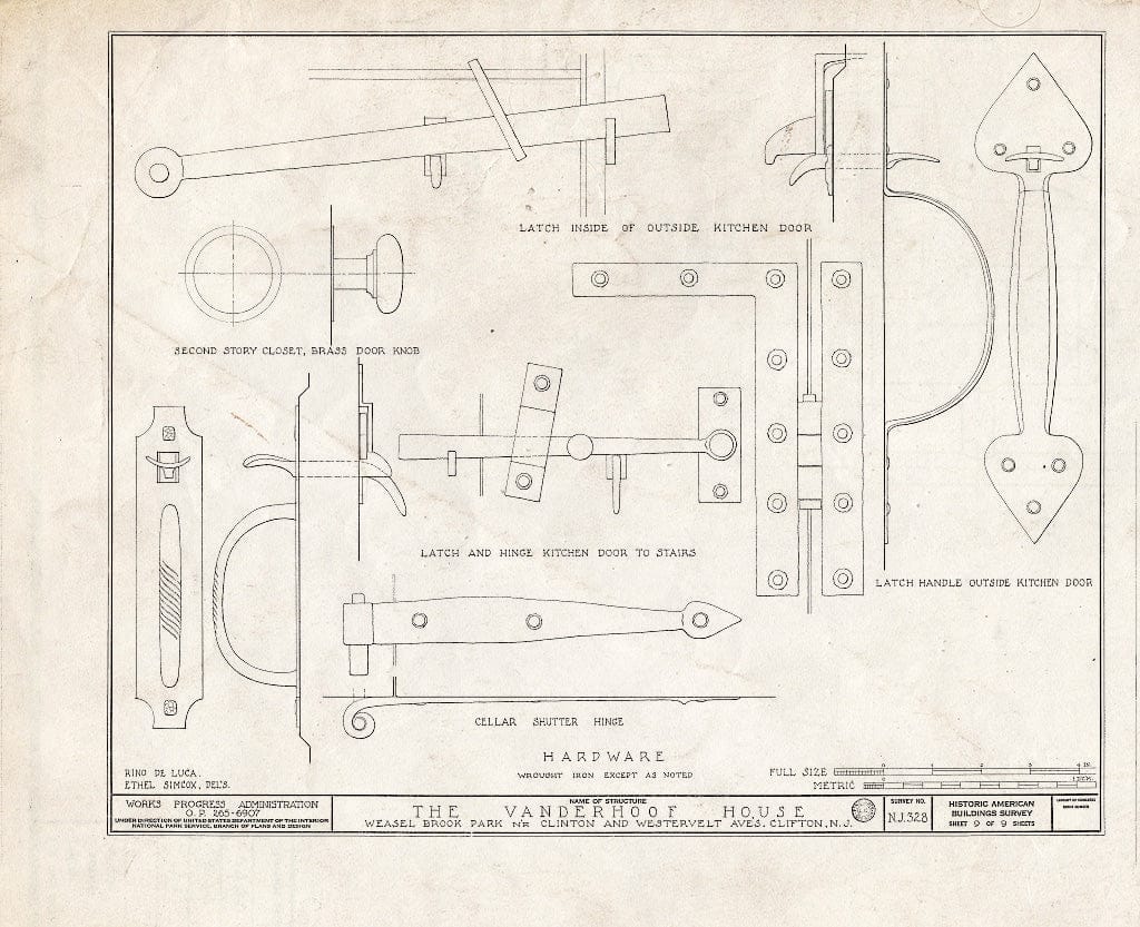 Blueprint HABS NJ,16-Clif,2- (Sheet 9 of 9) - Vanderhoof House, Weasel Brook Park, Clifton, Passaic County, NJ