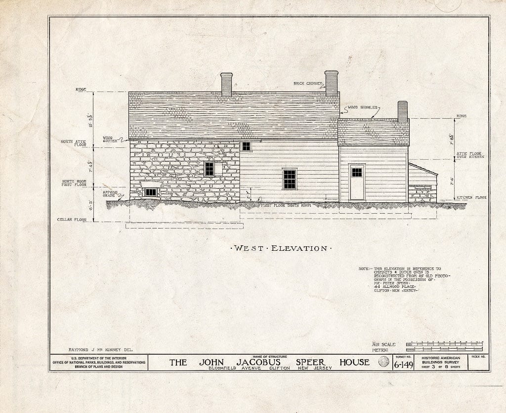Blueprint HABS NJ,16-Clif,1- (Sheet 3 of 8) - John Jacobus Speer House, Bloomfield Avenue, Clifton, Passaic County, NJ