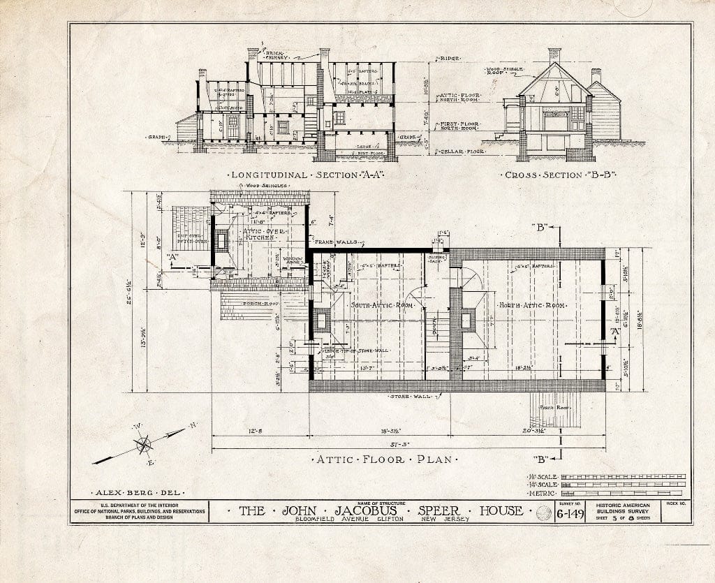Blueprint HABS NJ,16-Clif,1- (Sheet 5 of 8) - John Jacobus Speer House, Bloomfield Avenue, Clifton, Passaic County, NJ