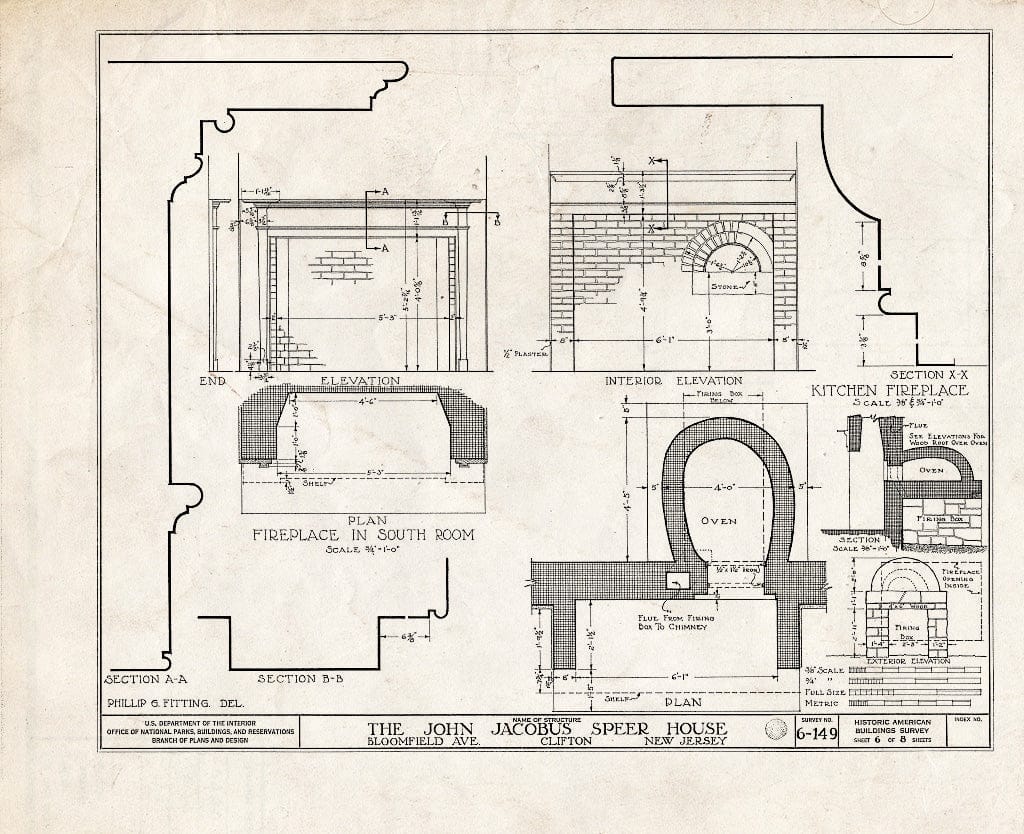 Blueprint HABS NJ,16-Clif,1- (Sheet 6 of 8) - John Jacobus Speer House, Bloomfield Avenue, Clifton, Passaic County, NJ