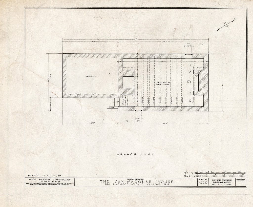 Blueprint HABS NJ,16-Hask,1- (Sheet 1 of 12) - Van Wagoner House, 891 Ringwood Avenue, Haskell, Passaic County, NJ