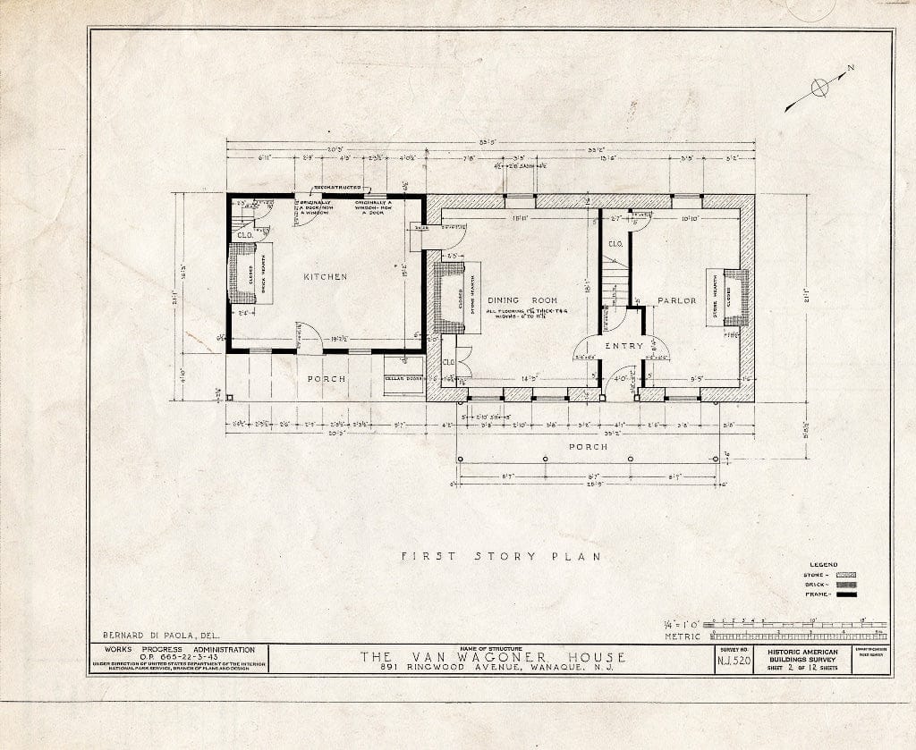 Blueprint HABS NJ,16-Hask,1- (Sheet 2 of 12) - Van Wagoner House, 891 Ringwood Avenue, Haskell, Passaic County, NJ