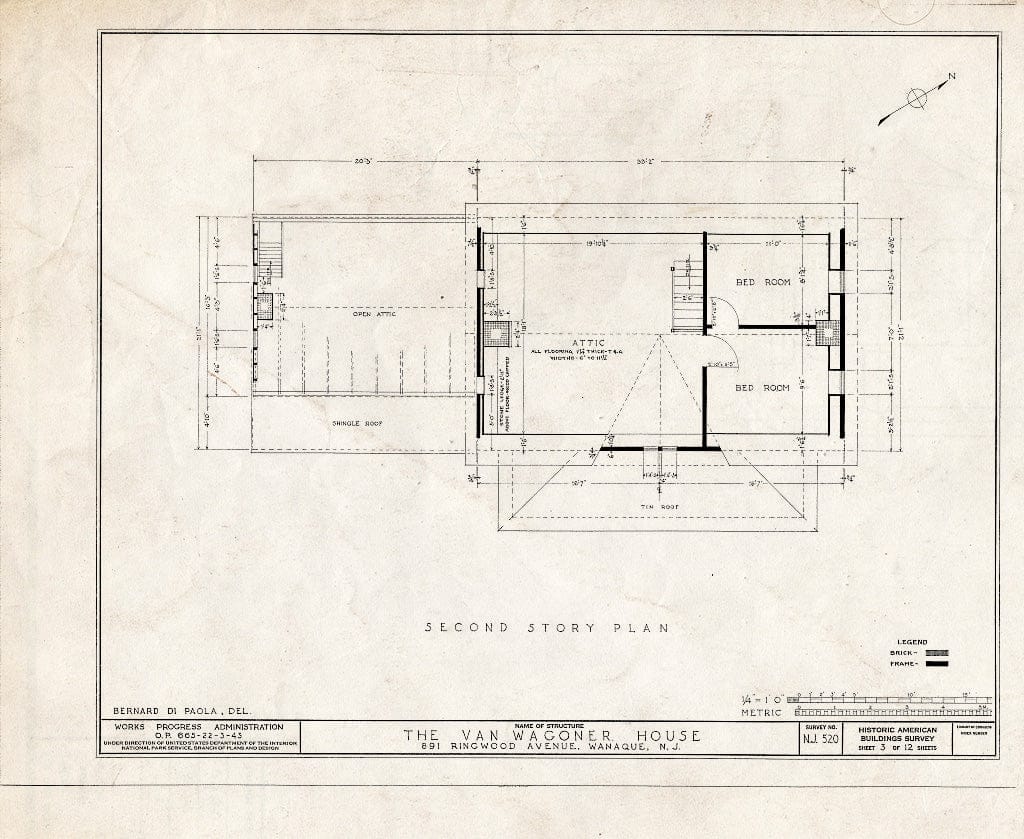 Blueprint HABS NJ,16-Hask,1- (Sheet 3 of 12) - Van Wagoner House, 891 Ringwood Avenue, Haskell, Passaic County, NJ