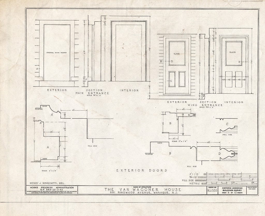 Blueprint HABS NJ,16-Hask,1- (Sheet 8 of 12) - Van Wagoner House, 891 Ringwood Avenue, Haskell, Passaic County, NJ