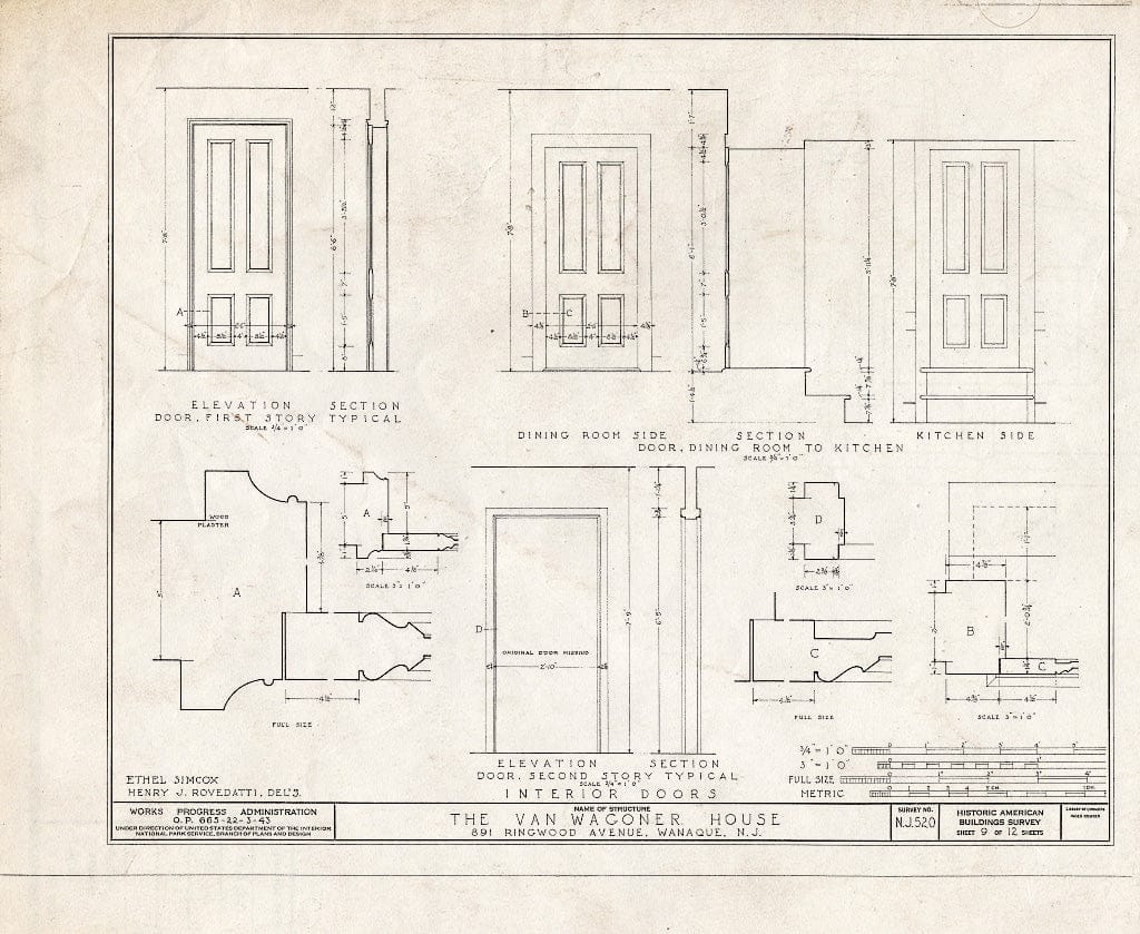 Blueprint HABS NJ,16-Hask,1- (Sheet 9 of 12) - Van Wagoner House, 891 Ringwood Avenue, Haskell, Passaic County, NJ