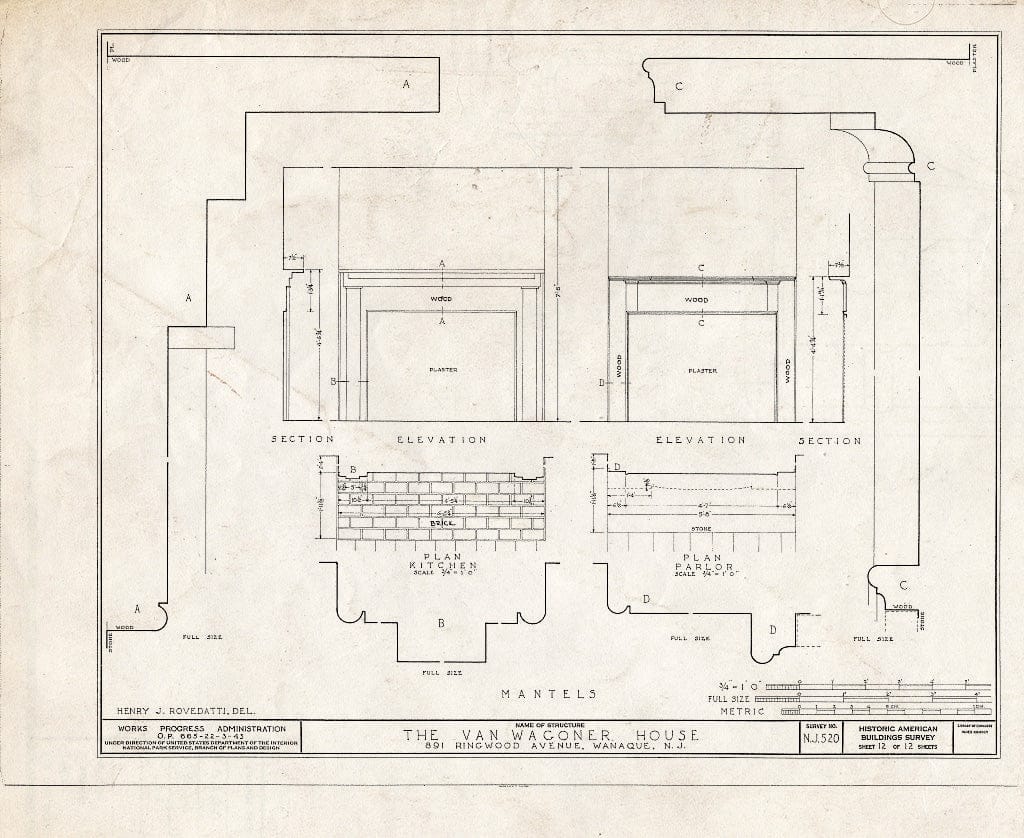 Blueprint HABS NJ,16-Hask,1- (Sheet 12 of 12) - Van Wagoner House, 891 Ringwood Avenue, Haskell, Passaic County, NJ
