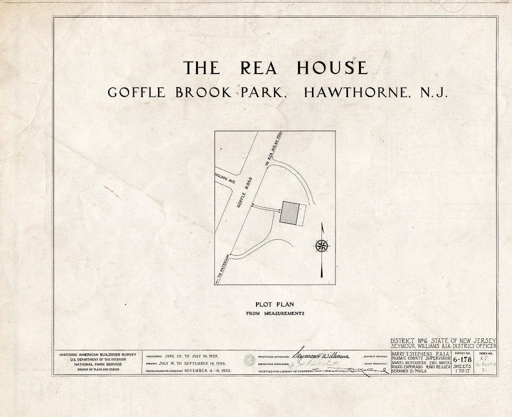 Blueprint HABS NJ,16-HAWTH,2- (Sheet 0 of 17) - John W. Rea House, 675 Goffle Road, Hawthorne, Passaic County, NJ