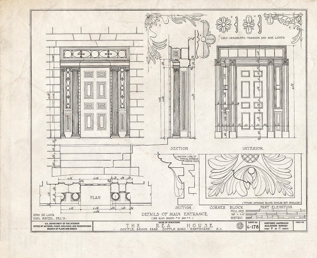 Blueprint HABS NJ,16-HAWTH,2- (Sheet 9 of 17) - John W. Rea House, 675 Goffle Road, Hawthorne, Passaic County, NJ