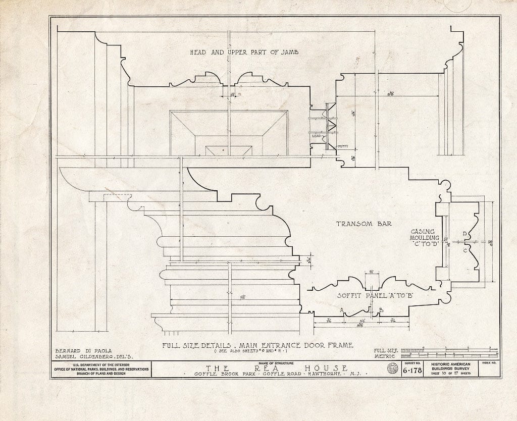 Blueprint HABS NJ,16-HAWTH,2- (Sheet 10 of 17) - John W. Rea House, 675 Goffle Road, Hawthorne, Passaic County, NJ