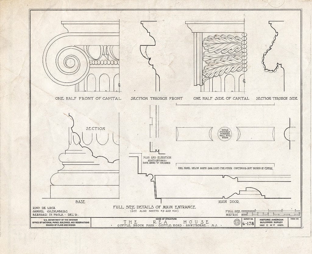 Blueprint HABS NJ,16-HAWTH,2- (Sheet 11 of 17) - John W. Rea House, 675 Goffle Road, Hawthorne, Passaic County, NJ