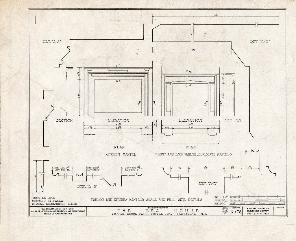 Blueprint HABS NJ,16-HAWTH,2- (Sheet 14 of 17) - John W. Rea House, 675 Goffle Road, Hawthorne, Passaic County, NJ