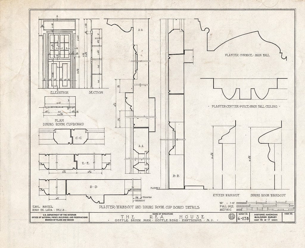 Blueprint HABS NJ,16-HAWTH,2- (Sheet 16 of 17) - John W. Rea House, 675 Goffle Road, Hawthorne, Passaic County, NJ
