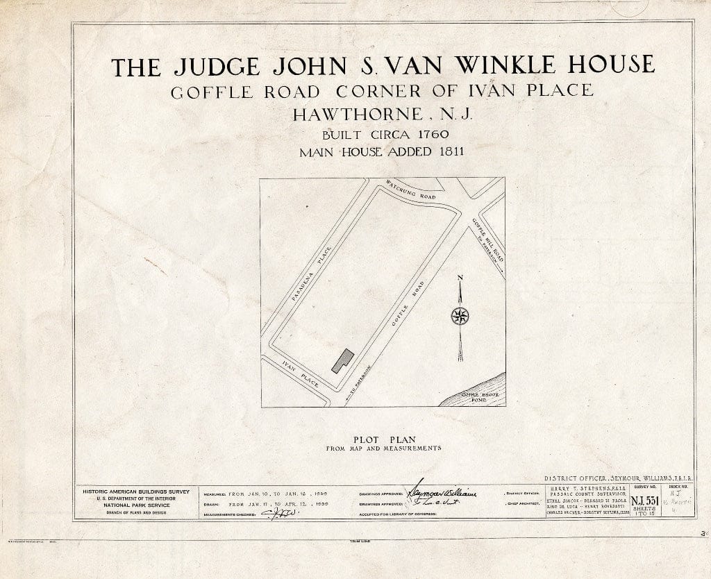 Blueprint HABS NJ,16-HAWTH,4- (Sheet 0 of 15) - Judge John S. Van Winkle House, 868 Goffle Road, Hawthorne, Passaic County, NJ