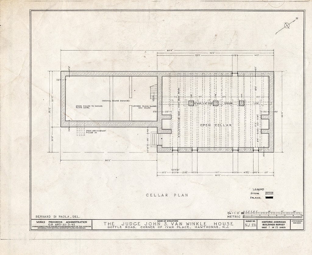Blueprint HABS NJ,16-HAWTH,4- (Sheet 1 of 15) - Judge John S. Van Winkle House, 868 Goffle Road, Hawthorne, Passaic County, NJ