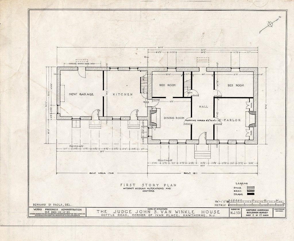 Blueprint HABS NJ,16-HAWTH,4- (Sheet 2 of 15) - Judge John S. Van Winkle House, 868 Goffle Road, Hawthorne, Passaic County, NJ