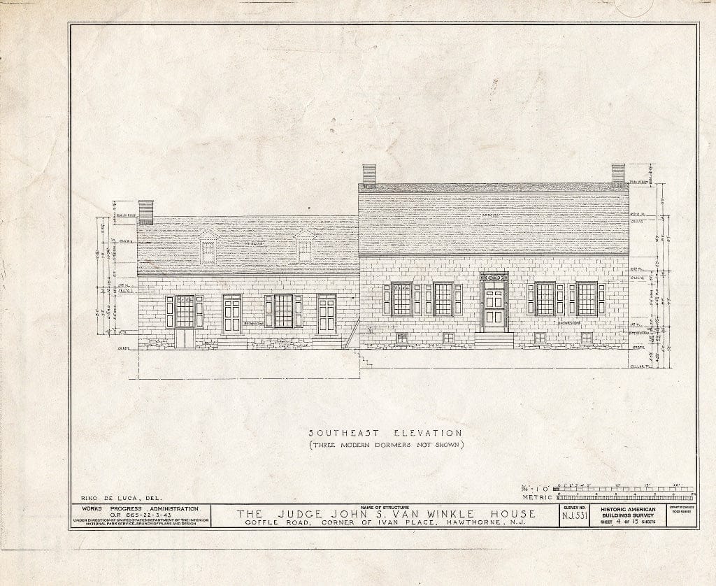Blueprint HABS NJ,16-HAWTH,4- (Sheet 4 of 15) - Judge John S. Van Winkle House, 868 Goffle Road, Hawthorne, Passaic County, NJ