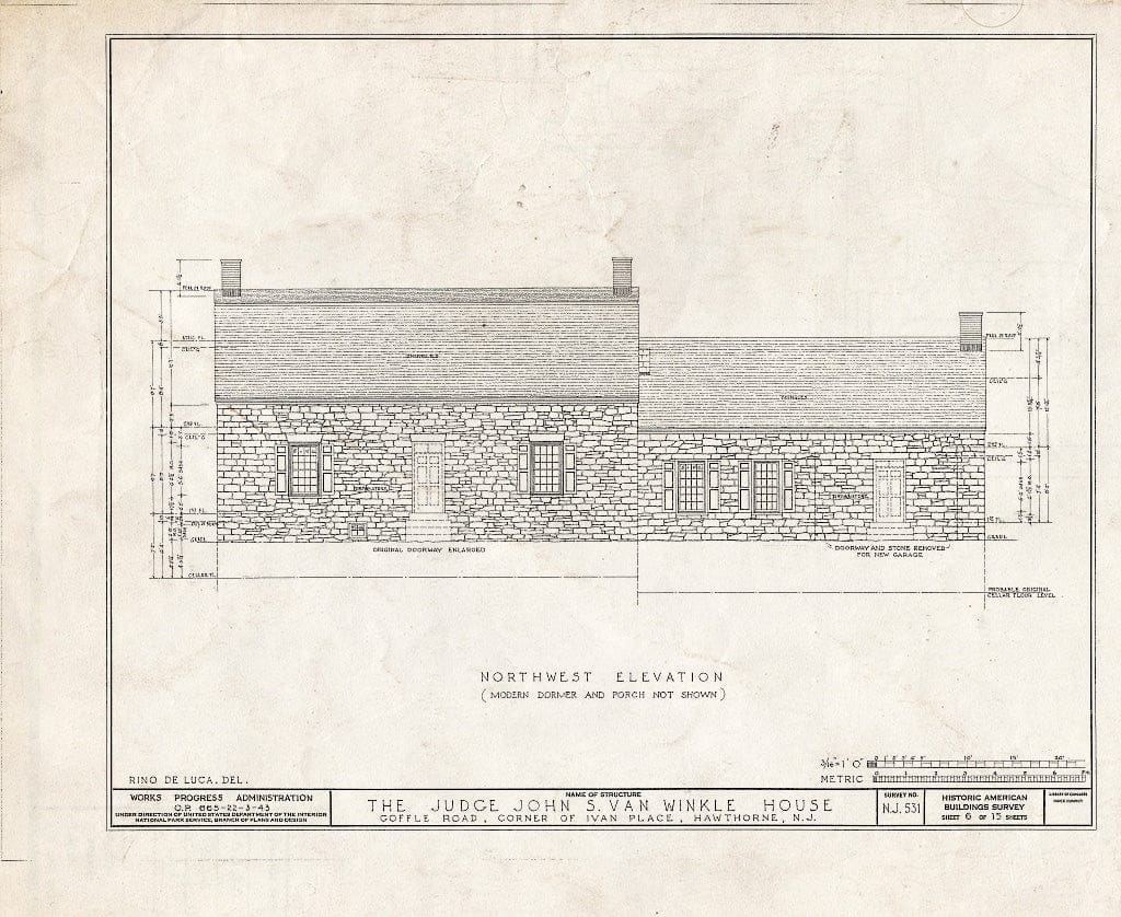 Blueprint HABS NJ,16-HAWTH,4- (Sheet 6 of 15) - Judge John S. Van Winkle House, 868 Goffle Road, Hawthorne, Passaic County, NJ
