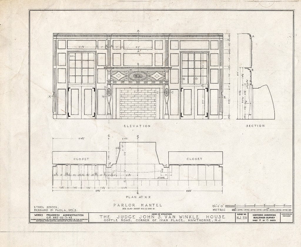 Blueprint HABS NJ,16-HAWTH,4- (Sheet 11 of 15) - Judge John S. Van Winkle House, 868 Goffle Road, Hawthorne, Passaic County, NJ