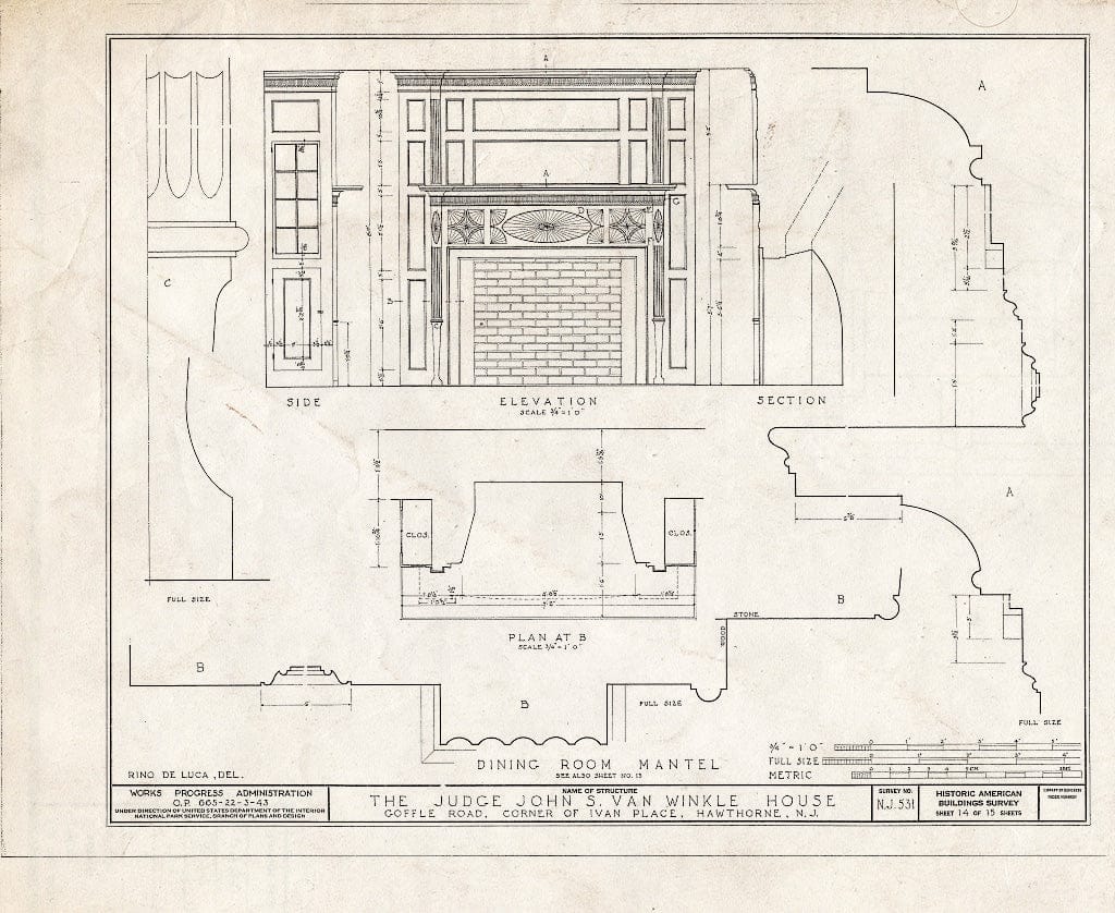 Blueprint HABS NJ,16-HAWTH,4- (Sheet 14 of 15) - Judge John S. Van Winkle House, 868 Goffle Road, Hawthorne, Passaic County, NJ